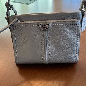 Brighton Silver Studded Leather Crossbody Bag